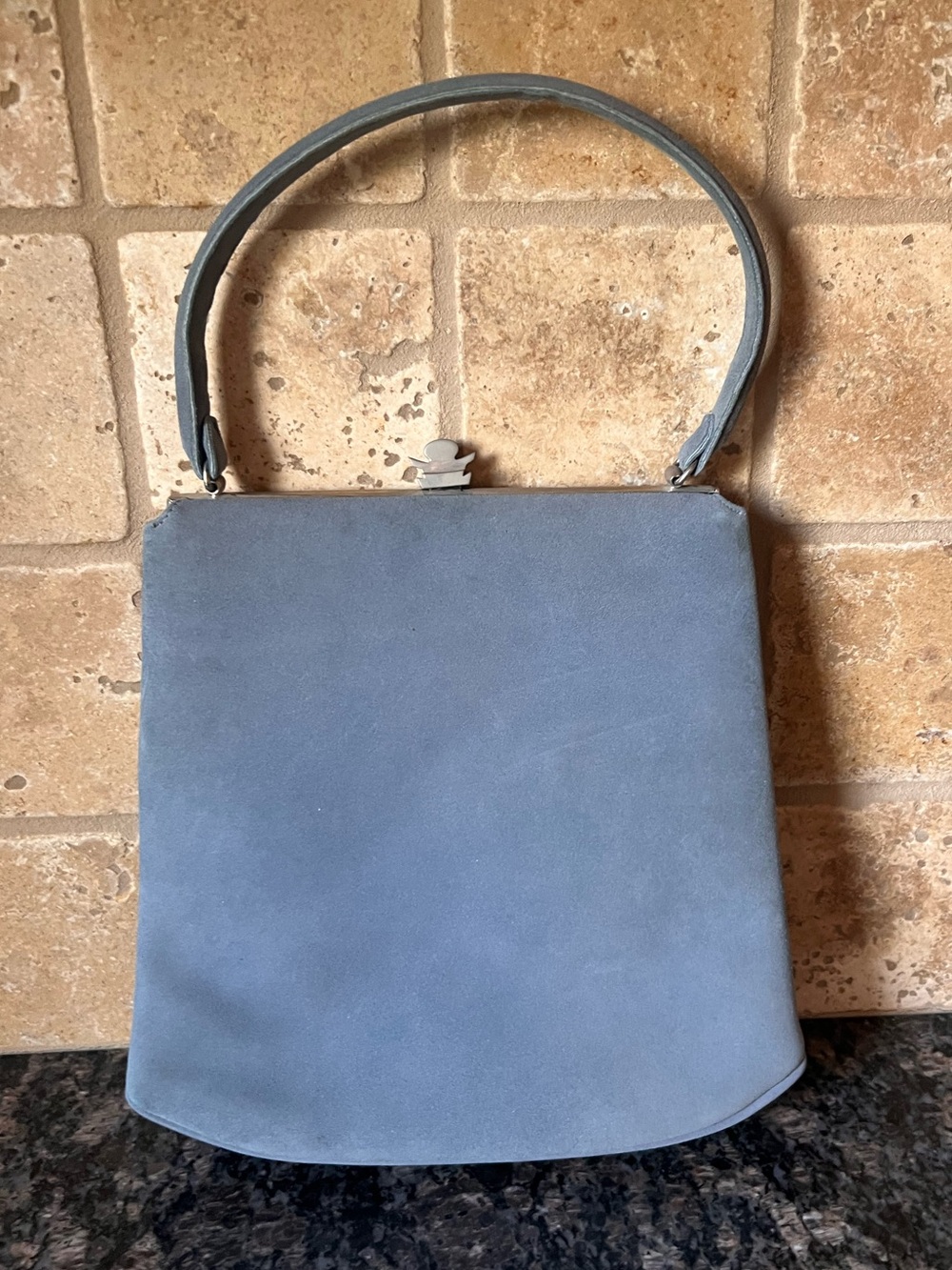 Vintage 1950s Sydney California Powder Blue Suede Top Handle Handbag
